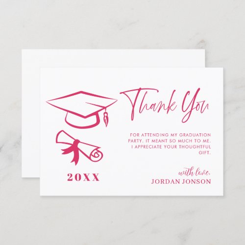 Bright Pink Minimalist Modern Graduation Thank You Card