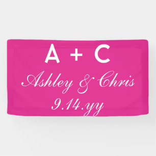 Bright Pink Modern Personalized Wedding Reception Banner