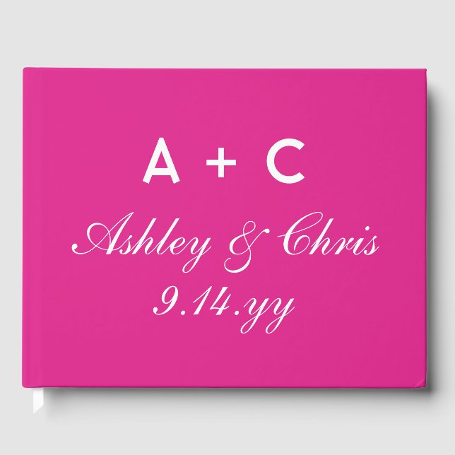 Bright Pink Modern Personalized Wedding Reception Guest Book (Front)