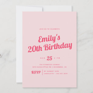 Bright Pink   Modern Retro Any Age Birthday Party Invitation