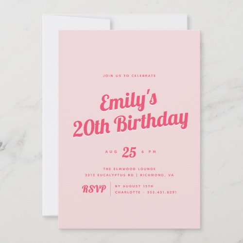 Bright Pink  Modern Retro Any Age Birthday Party Invitation