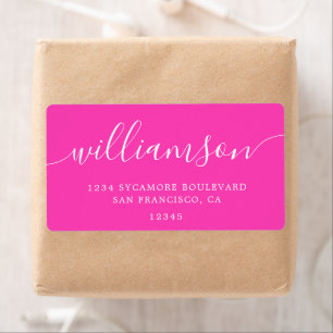 Bright Pink Modern Script Return Address Label