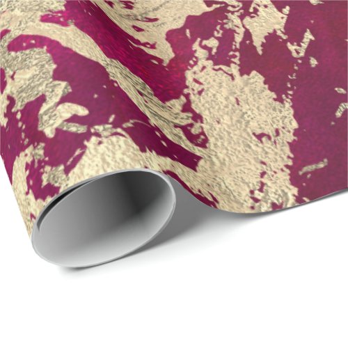 Bright Pink Molten Gold Marble Shiny Metallic Wrapping Paper