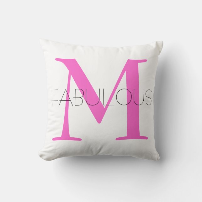 Bright Pink Monogram  black Modern Script Throw Pillow (Front)