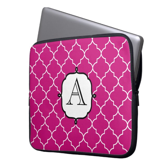 Bright Pink Monogram Laptop Sleeve (Front Left)