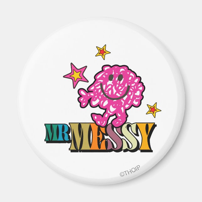 Bright Pink Mr. Messy | Sparkling Stars Magnet (Front)