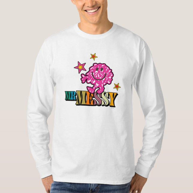 Bright Pink Mr. Messy | Sparkling Stars T-Shirt (Front)