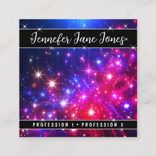 Bright Pink Mystic Sky Nebula Dripping Rain Stars Square Business Card (Front)