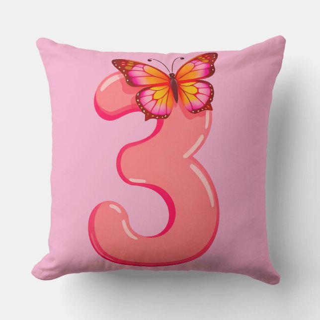 💖 Bright Pink Number Three Glow ❄️ Modern  Throw Pillow (Front)