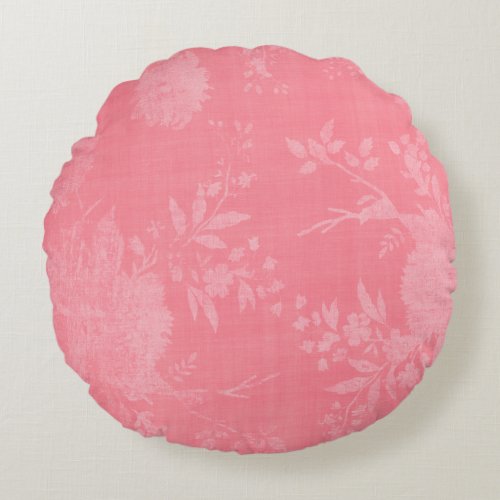 Bright Pink on Pink Floral Pattern Round Pillow