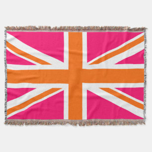 Bright Pink Orange and White Union Jack Throw Blanket