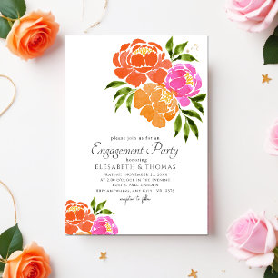 Bright Pink Orange Coral Floral Summer Wedding Invitation