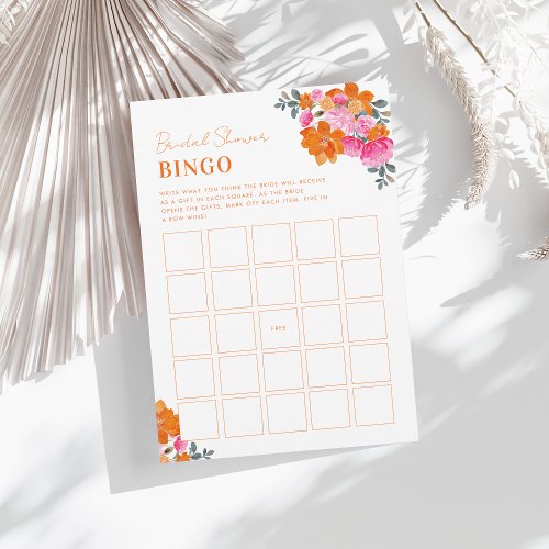 Bright Pink Orange Floral Bridal Shower Bingo Game Invitation