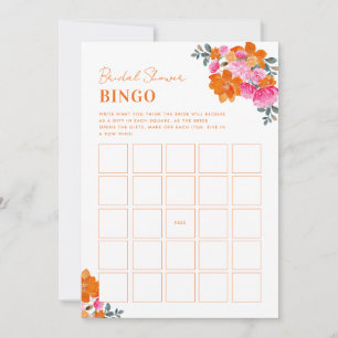 Bright Pink Orange Floral Bridal Shower Bingo Game Invitation