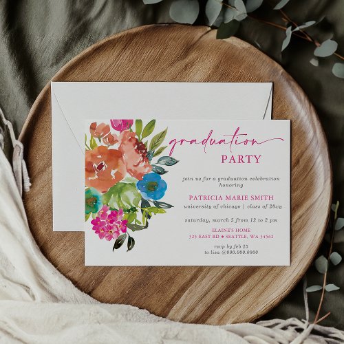 Bright Pink Orange Floral Graduation Party