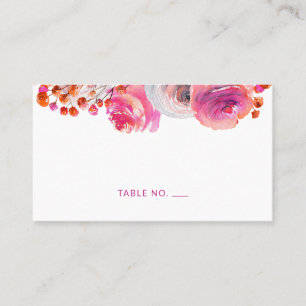 Bright Pink Orange Floral Name Flat Place Card