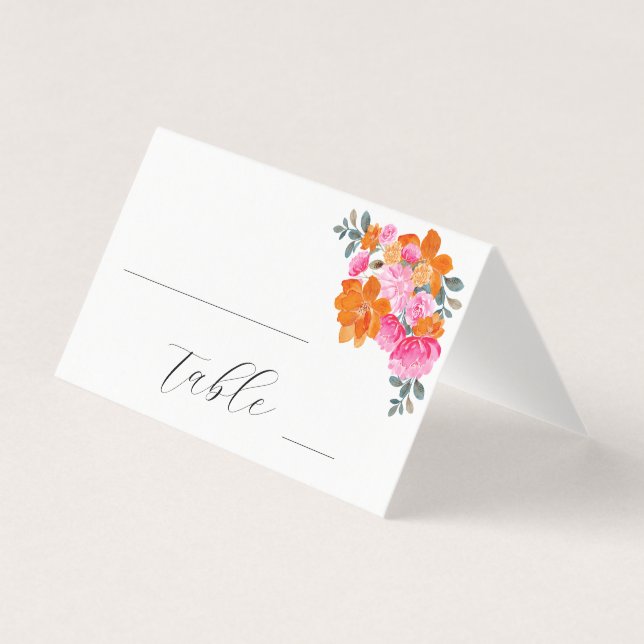 Bright Pink & Orange Floral Wedding Table Number   (Front)