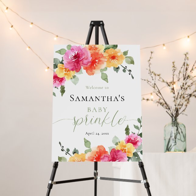 Bright pink orange girl baby sprinkle welcome post foam board (In Situ (Stand))