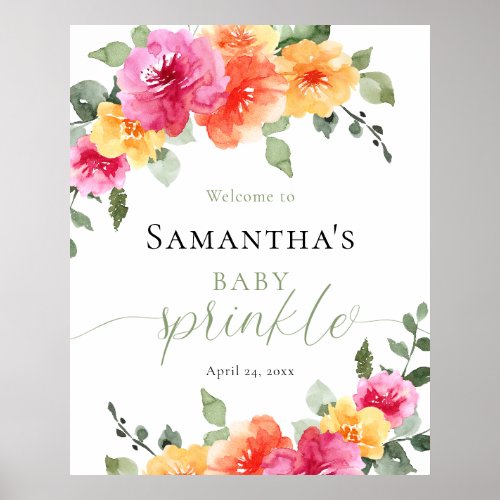 Bright pink orange girl baby sprinkle welcome poster