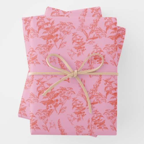 Bright Pink  Orange Neon Vintage Wildflower  Wrapping Paper Sheets