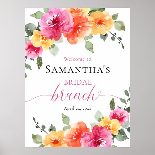 Bright pink orange peony bridal brunch welcome poster