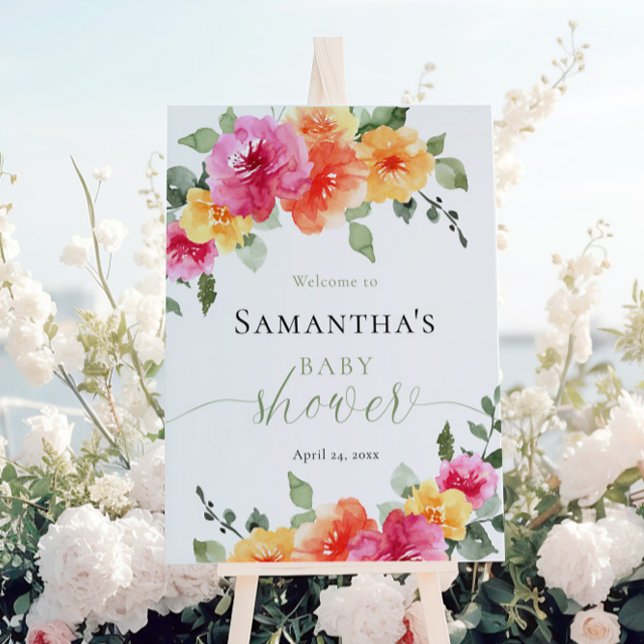 Bright pink orange peony girl baby shower welcome  foam board (Creator Uploaded)