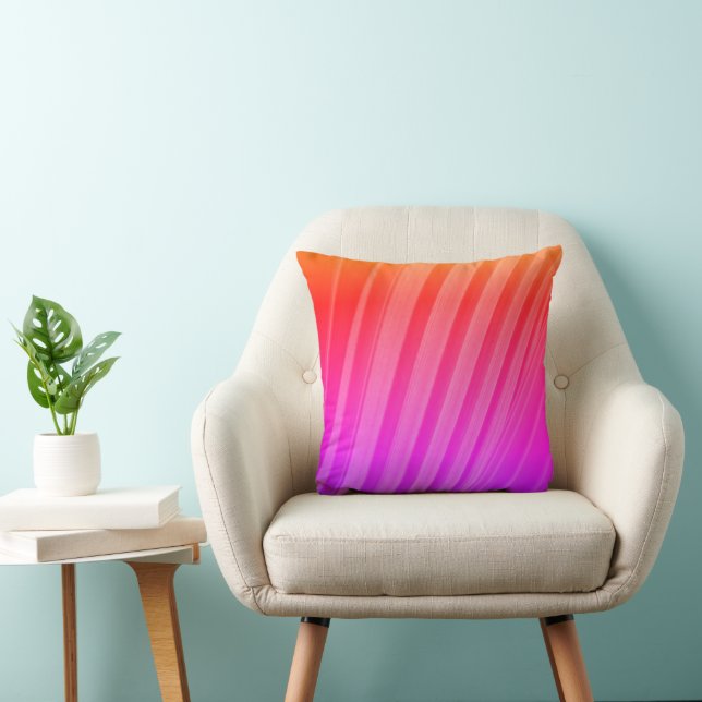 Bright Pink Orange Purple Palm Frond Striped Throw Pillow (Chair)