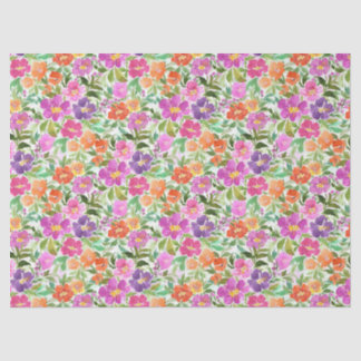 Bright Pink Orange Purple Watercolor Garden Floral Tissue Paper