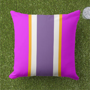 Bright Pink Orange Purple White Racing Stripes Outdoor Pillow