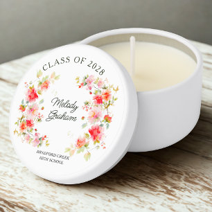 Bright Pink Orange Red Floral Class of Graduation Mini Candle Favors