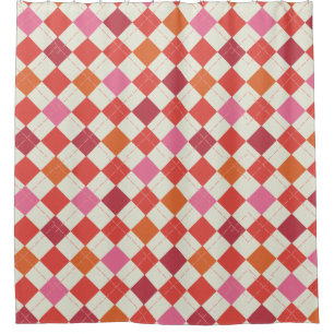 Bright Pink, Orange, Red, White Argyle Patterned Shower Curtain