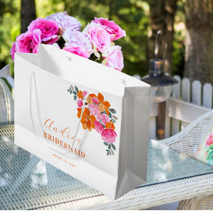 Bright Pink Orange Vibrant Floral Bridesmaid Large Gift Bag