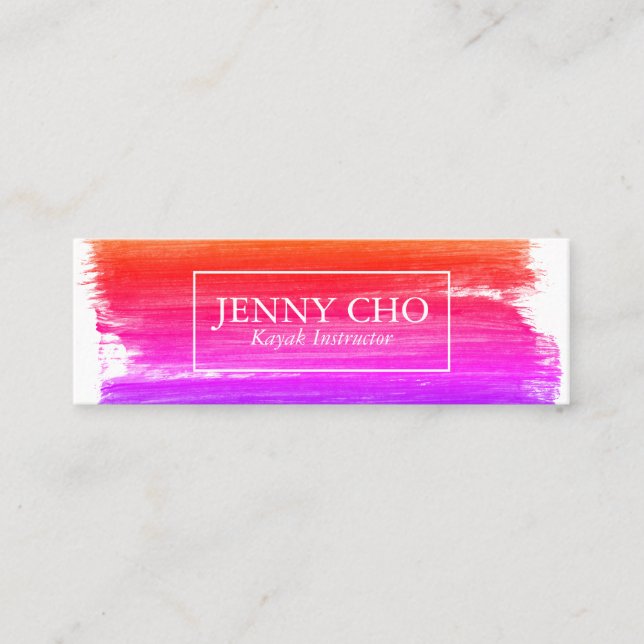 Bright Pink paint stripe hand painted Mini Business Card (Front)