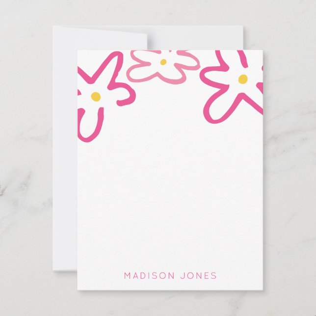 Bright Pink Painterly Flower Personalized Note Card (Front)