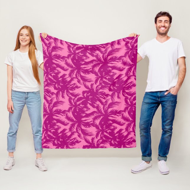 Bright pink Palm pattern Fleece Blanket (In Situ)