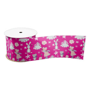 Bright Pink🎄 Pastel Christmas pattern Satin Ribbon