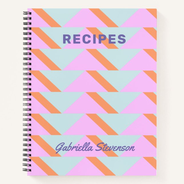 Bright Pink Pastel Retro Geometric Custom Recipe Notebook (Front)