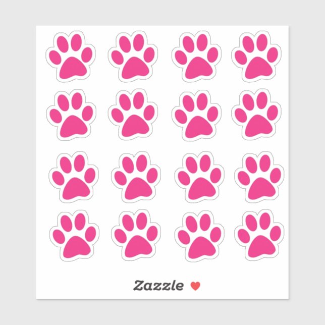 Bright Pink Paw Prints Sticker (Sheet)