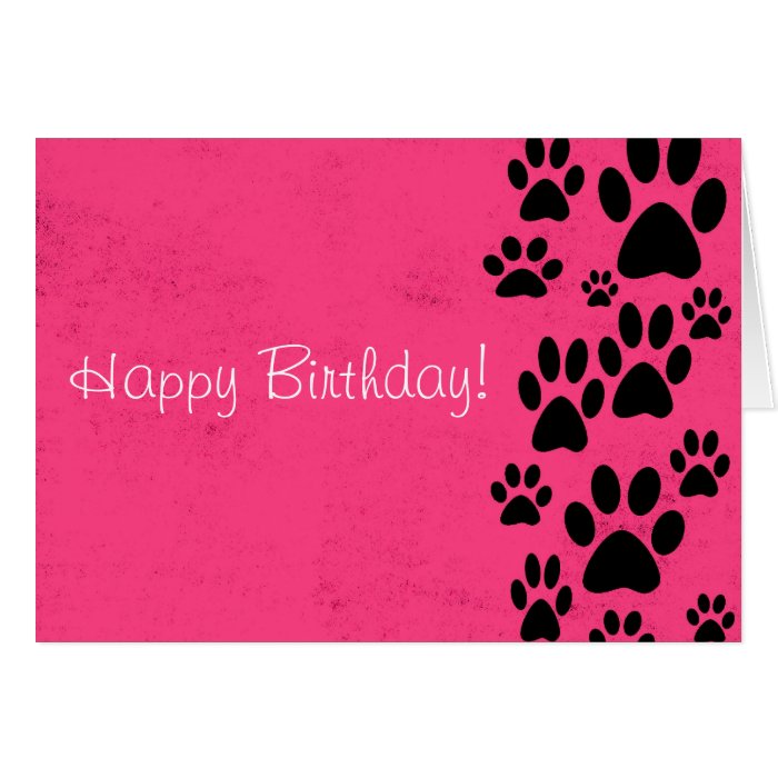 Bright Pink Paws Happy Birthday Card