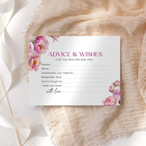 Bright pink peony advice and wishes bridal card