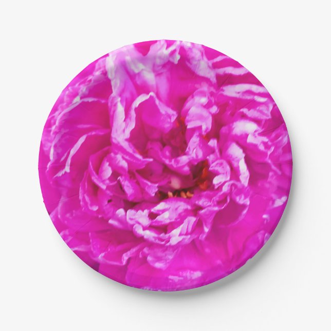Bright Pink Peony Plates, 7" round Paper Plates (Front)