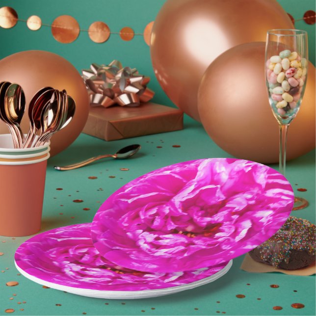 Bright Pink Peony Plates, 9" round paper Plates (Multi)