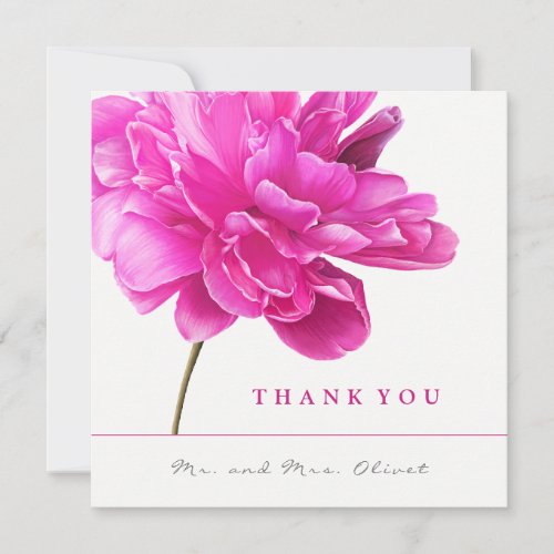 Bright Pink Peony Wedding Thank You Card