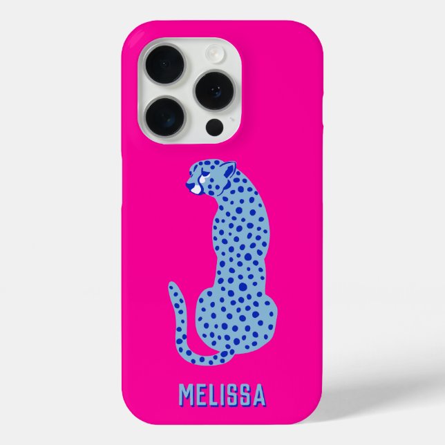 Bright Pink Personalized Modern Cheetah Case-Mate iPhone Case (Back)