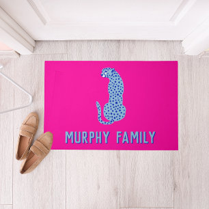 Bright Pink Personalized Modern Cheetah Door Mat