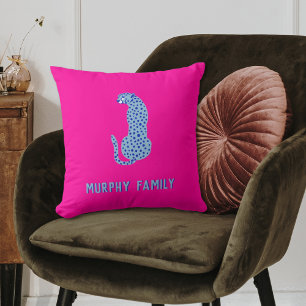 Bright Pink Personalized Modern Cheetah Pillow
