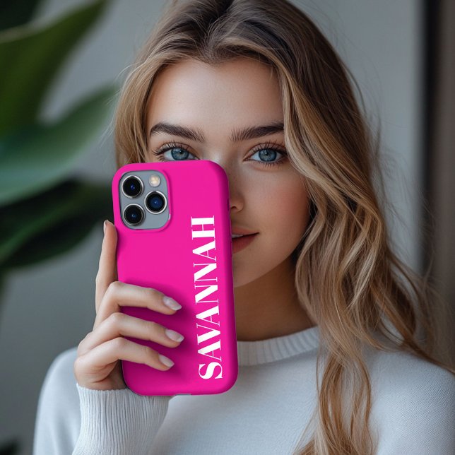 Bright Pink  personalized name simple  Case-Mate iPhone Case (Creator Uploaded)