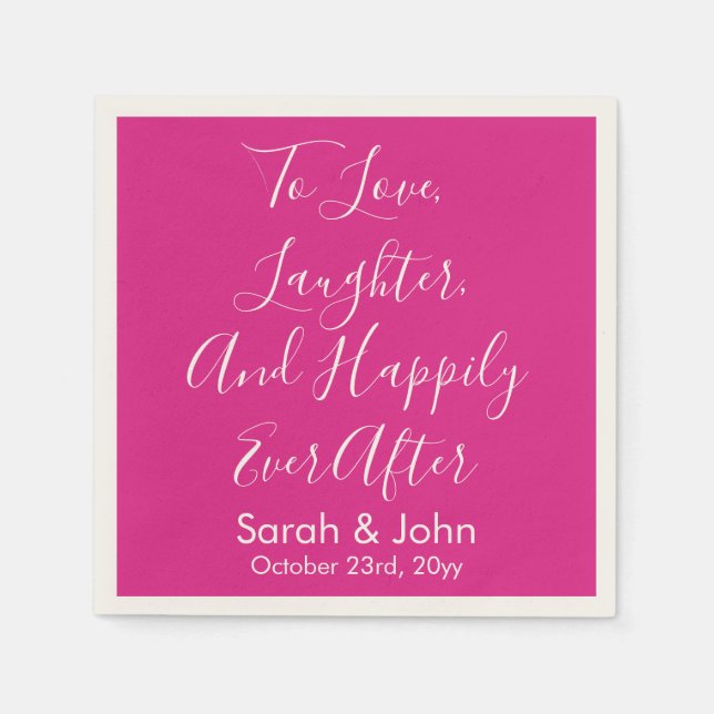 Bright Pink Personalized Script Wedding Reception  Napkins (Front)
