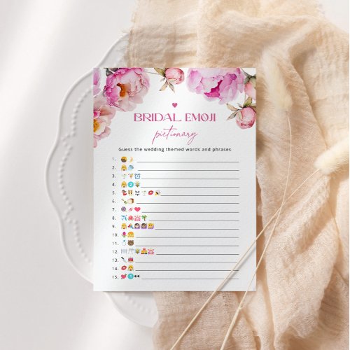 Bright pink petals Bridal emoji pictionary game Invitation