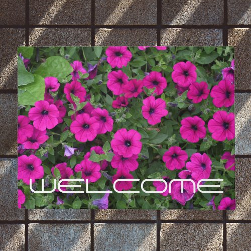 Bright Pink Petunias Floral Welcome Doormat